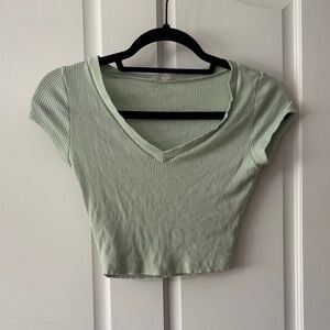 Sage Ribbed V-Neck Crop Top